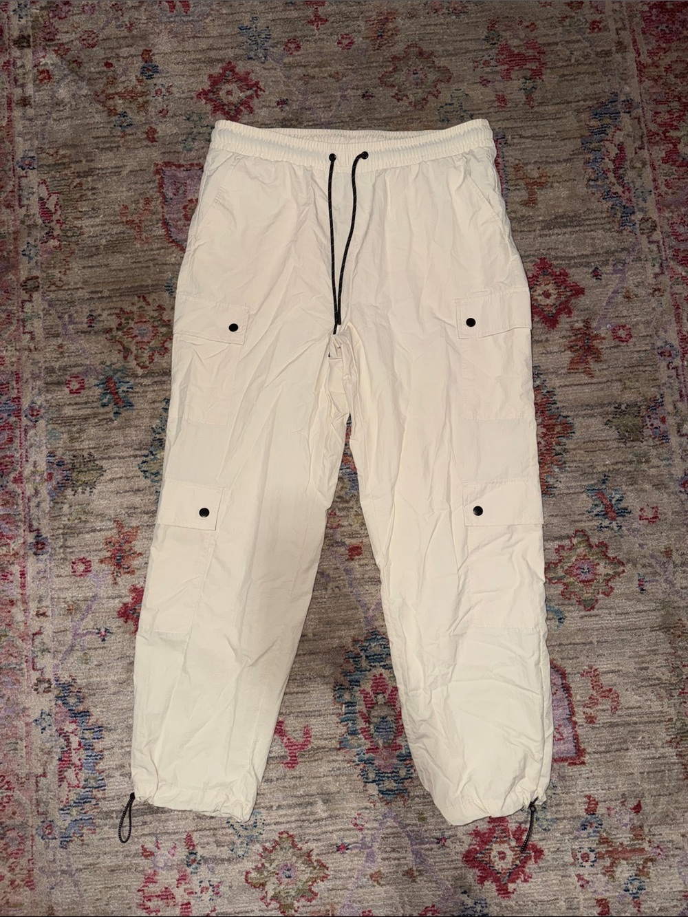 No Boundaries White Cargo Joggers with Black Drawstrings